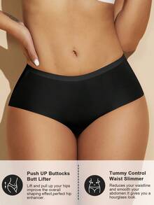 1pc Women Tummy Control Butt Lifting Seamless Shaper Briefs, Black Waist Cincher Panties - Black - View 6