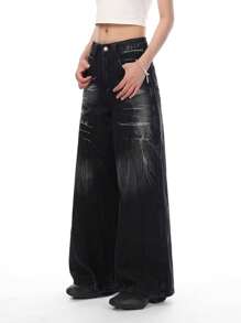 Jupkem Y2K Baggy Cargo Jeans Women&Men Goth High Waisted Wide-Leg Vintage Fashion Emo Pants Grunge Hip-Hop Street Style Harajuku Clothing