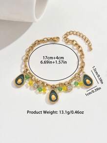 1pc Gold Chain Avocado Shaped Pendant Bracelet, Unique & Cute, Bright & Vibrant Color, Energetic & Playful Wearing Experience, Showcases Personal Charm