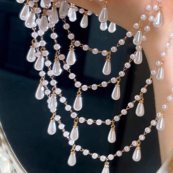 1M ABS Faux Pearl Water Drop Pearl Tassel Chain, Suitable For DIY Jewelry Making, Necklace, Bracelet, Fashion Accessories