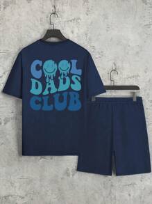 Men's New Sports Casual T-Shirt And Drawstring Waist Shorts Set - Lightweight & Comfortable, "Cool Dad Club" Graphic Print, Suitable For Outings, Friends, Outdoor Travel. Men's Sports Set For Daily Casual T-Shirt & Shorts, Sports & Gym Workout T-Shirt Outfit, T-Shirt And Shorts Set, Men's Sports Suit, Lightweight Sports T-Shirt & Shorts Set, Comfortable Sports Hiking Fishing Versatile Short Sleeve T-Shirt & Shorts Set