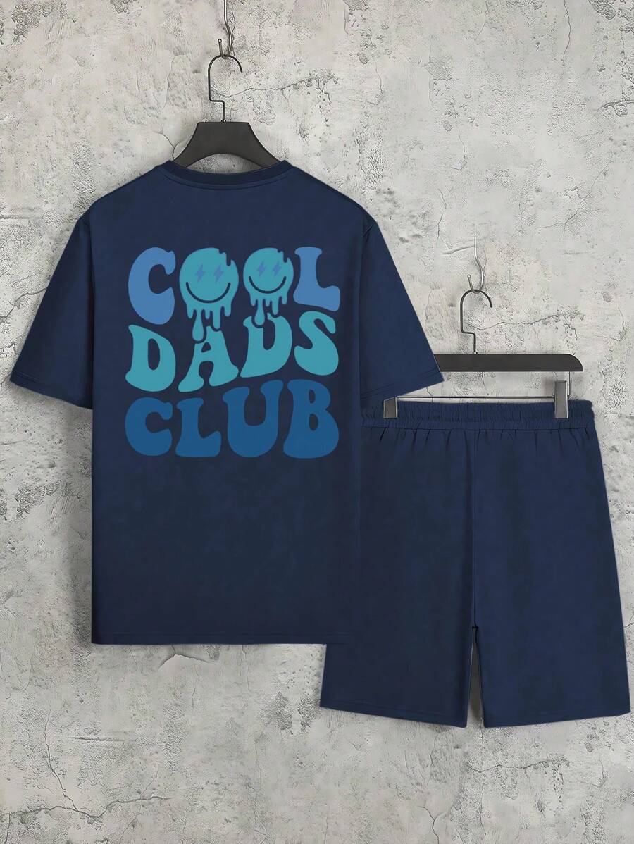 Men's New Sports Casual T-Shirt And Drawstring Waist Shorts Set - Lightweight & Comfortable, "Cool Dad Club" Graphic Print, Suitable For Outings, Friends, Outdoor Travel. Men's Sports Set For Daily Casual T-Shirt & Shorts, Sports & Gym Workout T-Shirt Outfit, T-Shirt And Shorts Set, Men's Sports Suit, Lightweight Sports T-Shirt & Shorts Set, Comfortable Sports Hiking Fishing Versatile Short Sleeve T-Shirt & Shorts Set