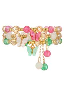 Set de 3 piezas de joyería con cuentas: collar con colgante de mariposa de vidrio y resina, pulsera, estilo bohemio, adecuado para uso diario y de fiesta de las mujeres