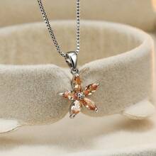 One Sweet Five-Petal Flower Blue Horse Eye Shaped Synthetic Zirconia Necklace Engagement Wedding Necklace Daily Jewelry Valentines - Pendant Necklace - View 15