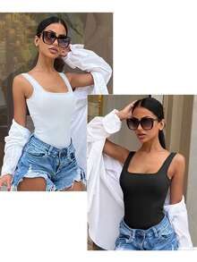 1/2/3/4PCS Women Sports Yoga Shapewear Tank Tops Seamless Square Neck  Camisole - Đen/Trắng/Xanh navy/Đỏ rượu - Xem 4