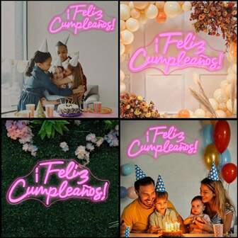 Large Neon Sign With Happy Birthday Letters In Spanish - Pink/Ice Blue LED Lights With USB Dimmer, 20.0x9.21 Inches, Perfect For Birthday Parties, Spanish Themed Celebrations And Creating A Festive Atmosphere, Neon Party Decorations