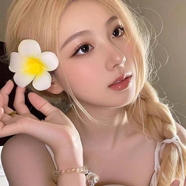 Simulated Frangipani Hairpin Seaside Vacation Style Photo Side Clip Hairpin Super Fairy High-End Hair Accessories Accessories And Clothing Accessories2pcs