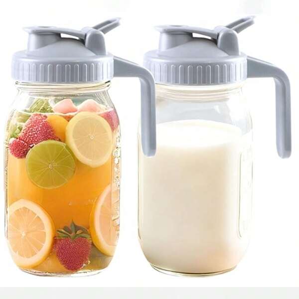 1pc 32oz Glass Pitcher With Spigot - Thick Mason Jar For Iced Coffee, Juice, Tea Etc. - Great For Home, Party And Restaurant, Reusable Beverage Dispenser, Modern Glass Water Carafe