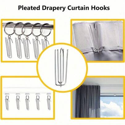 20 PIEZAS Ganchos simples para cortinas de ventana, ganchos de cuatro garras, ganchos plisados estilo coreano, ganchos en forma de S de acero inoxidable, en tamaños surtidos, pinzas para cortinas