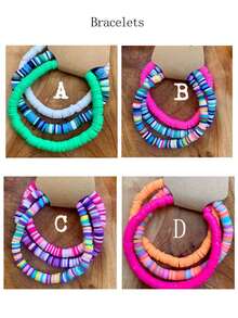 3入組黏土珠鏈手鍊,手鍊堆疊搭配,夏日波希米亞海灘珠寶,衝浪手鍊,度假手鍊 - 彩色 - 查看 8