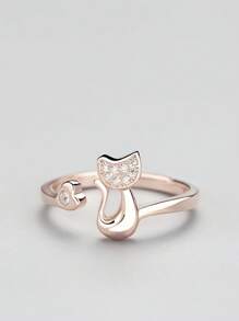 1pc Cute Cat Kitten Open Ring Plated Jewelry For Women Girls Teen