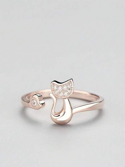 1 pieza Anillo con boca de gato linda, joyería chapada en oro apta para mujeres, niñas y adolescentes
