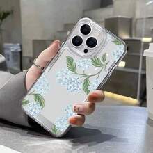 Elegant Blue Hydrangea Floral Pattern Background Element Design-Clear Phone Case With Air Cushion Corners For IPhone 15 Pro /IPhone [16/15/14/13/12/11 Pro Max]|Shockproof |Ultra Thin |Anti-Scratch-Cute Gift For Girls, BFF - 無色 - 查看 3