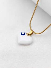 1pc Fashion Versatile Titanium Steel Heart & Evil Eye Pendant Necklace, Unique Personalized Choker Necklace