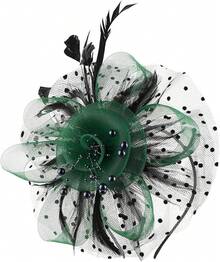 Derby Fascinators Women High Tea Party Hat Wedding Cocktail Flower Headware With Mesh And Feathers - Green & Black - View 1