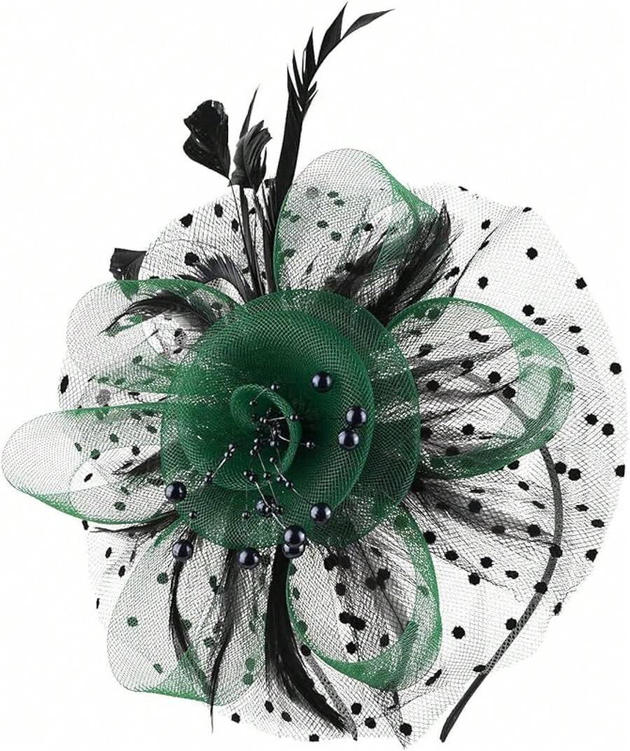 Derby Fascinators Women High Tea Party Hat Wedding Cocktail Flower Headware With Mesh And Feathers - Green & Black - View 1