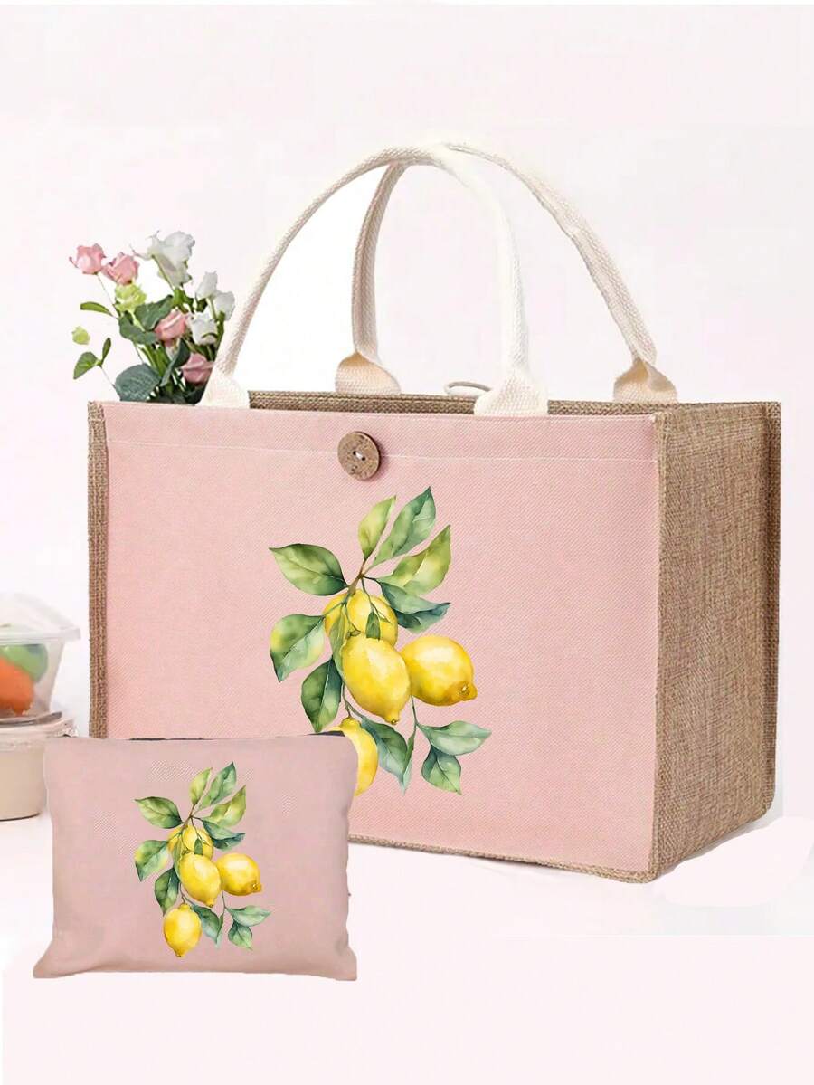 1 件/2 件，字母印花手提袋，附赠化妆收纳袋，奶奶感谢礼物女士亚麻大容量，多功能手提袋，轻质亚麻购物袋，个性化礼品袋，适用于婚礼、生日、海滩、节日、书包，是送给女性、妈妈、老师、朋友、伴娘、学生的绝佳礼物，大包，送给家人的最佳感恩节礼物