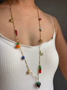 Monlansher New Arrival Women Stainless Steel Multi-Pendant Necklace, Featuring Ceramic, Glaze, Enamel And Stainless Steel Elements In Design, Versatile & Fashionable Long Necklace