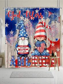 1/4 Stücke 4. Juli Duschvorhang Set, amerikanische Flagge Duschvorhang mit USA Unabhängigkeitstag Zwerg Muster, Stern- und Streifendesign, Badezimmer Set mit 12 Haken, inklusive Badematte, Toilettenmatte, U-förmige Matte, Memorial Day und Unabhängigkeitstag Badezimmer Dekoration, Geschenkidee für sich selbst, Freunde und Familie