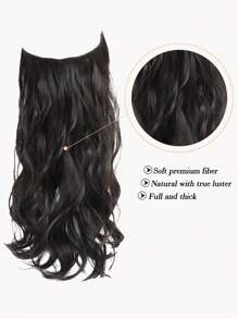 隐形接发深棕色接发自然波浪假发片女士合成接发片夹式假发 - Dark Brown - 查看 4
