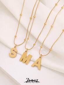 1 pieza Collar de acero inoxidable simple con inicial del alfabeto A-Z para mujer, colgante de letra, collar de joyería, regalo de cumpleaños y Día de San Valentín, apto para uso diario