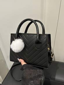 Women Casual Versatile Simple Tote Handbag Shoulder Bag - Black - View 2