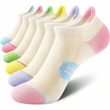 6 Pack Women's Ankle Running Socks Cushioned Low Cut Tab Athletic Socks Popular Comfortable - 奶油粉彩 - 查看 2