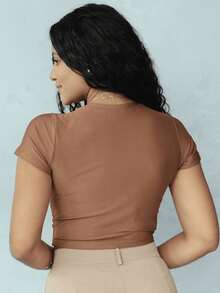 Kit 3 Cropped Women's Blouse Short Sleeve BabyLook Suplex Basic Casual - trắng - Xem 10