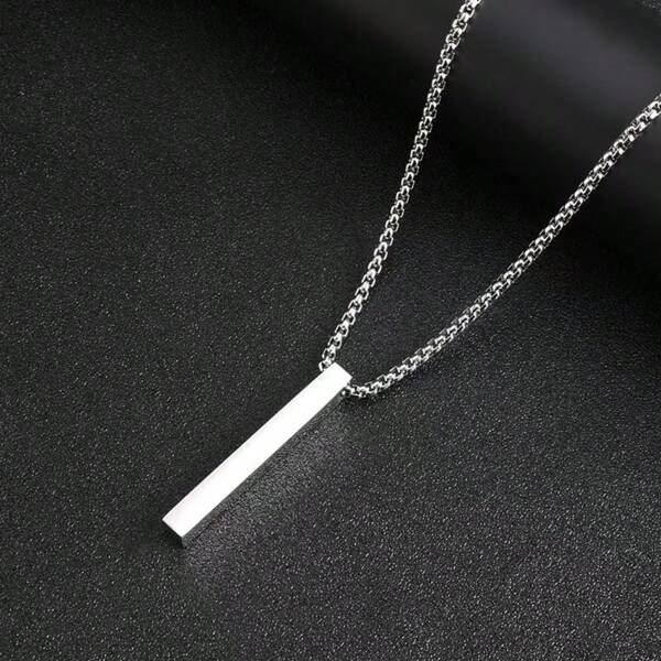 1pc Stainless Steel Columnar Pendant Necklace, Fashion Accessory For Daily Wear