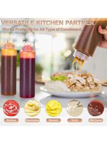 Kitchen Squeeze Bottle, 3-Hole Design With Scale - Durable PE Material, Perfect For Sauces, Condiments And Baking - Includes White, Red And Amber Nozzles, Condiment Dispenser | Modern Kitchenware | Translucent Material, Sauce Squeeze Bottle