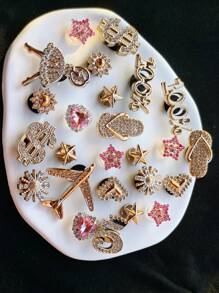 25pcs Girls Rhinestone DIY Shoe Decoration Set, Suitable For Sandals, Clogs, Garden Shoes, Bags, ABS Material Shoe Pins, Charms, Accessories