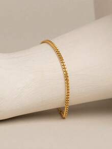 不锈钢防水防褪色精致链手链，适合女士日常佩戴 - 金色 - 查看 3