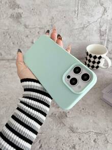 1pc Cyan Leather Mobile Phone Case, Imitation Leather Mobile Phone Case, Comfortable And Non-Slip Mobile Phone Case, Suitable For All Models Of Apple Mobile Phone Cases, Can Be Used For Apple 11/12/13/14/15/16/Pro/Plus/Pro Max/16e Mobile Phone Cases - 淡青色 - 查看 4
