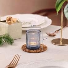 6Pcs Ribbed Blue Votive Candle Holders, Tea Light Candle Holders For Table Centerpiece, Blue Candle Holders For Wedding Decor, Home And Holiday Decor