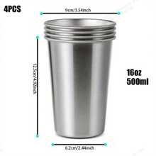 4 piezas de vasos de acero inoxidable de 16 onzas - irrompibles, apilables, reutilizables y duraderos, tazas de bebida de metal perfectas para acampar, actividades al aire libre, senderismo, picnics, fiestas y decoración del hogar, utensilios de bebida esenciales para verano e invierno