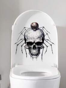 1 件 30 厘米 * 30 厘米自粘可移除 PVC 万圣节装饰马桶座贴纸，恐怖骷髅和蜘蛛图案，浴室墙壁装饰，马桶盖贴纸，浴缸艺术房间装饰家居装饰墙贴贴纸墙贴秋季装饰