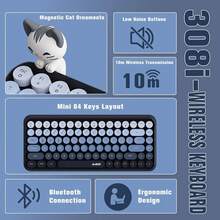 ATTACK SHARK FELICON 308i Wireless Bluetooth Keyboard, Retro Typewriter Design With Gradient Colorful Round Keycaps And Cute Magnetic Cat Doll, 84 Keys, Multi Device Keyboard For IPad/Laptop/PC/Win - Multicolor - View 9