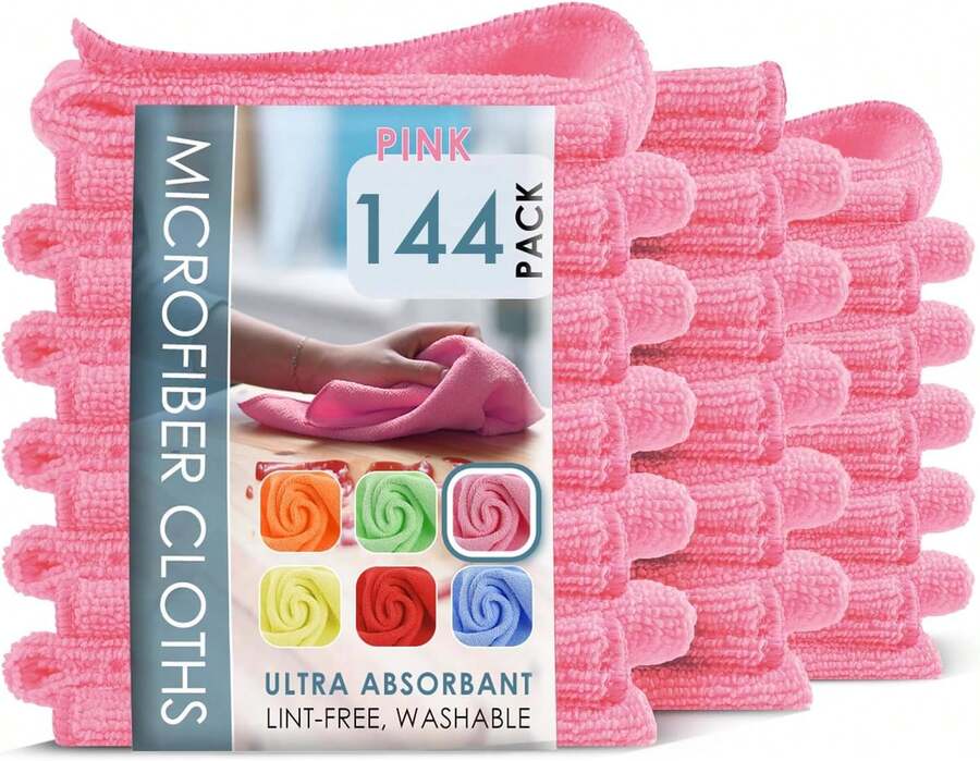 Microfiber Cleaning Cloth, Microfiber Towels For Cars 144 Pack Washcloths, Pink Cleaning Rags, Reusable Microfiber Towel, Microfiber Cloth Rags For Cleaning, Lint Free Cloth - 香檳色 - 查看 1