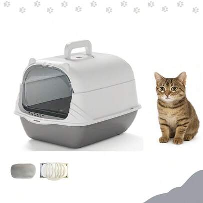 Caixa de Areia Grande Fechada Toalete Banheiro do gato com Comedouro Pá Higiênica Prático Completo