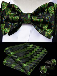 伴郎 3 件套（蝴蝶结 + 口袋巾 + 袖扣）- 圣诞复古佩斯利婚礼配饰套装，纹理胸花套装，新郎防皱礼物 - LDLH2125 - 查看 8