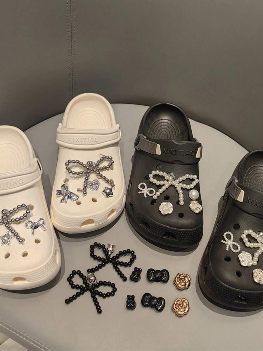 1 件仿珍珠蝴蝶结镂空鞋花装饰夹，银色可拆卸鞋配件，变色星星设计可爱靴子配件新娘婚鞋高跟鞋