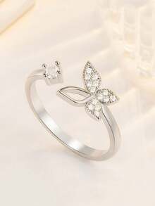 Gift Box Delicate Hollow Butterfly Cubic Zirconia Open Ring, Suitable For Women Wedding Party Wear And Gifting - Silver - View 2
