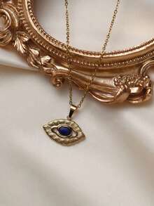 1 件复古欧洲宫廷风格奢华 18K 镀金不锈钢椭圆形吊坠项链，镶嵌深红色宝石，防过敏，适合日常佩戴、派对、礼物