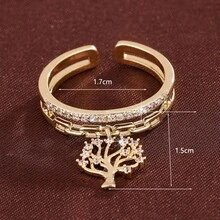 1pc Creative Tree Of Life Design Adjustable Ring With Artificial Zirconia Stones For Women