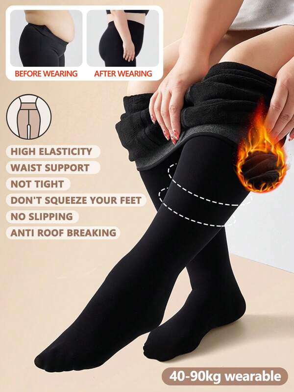 Black Tights Women High Waist Elasticity Thicken Thermal Tights Leggings Women Plus Size Pantyhose Winter Fleece Velvet Thermo Stockings High Waist Elastic Slim Sexy Translucent Pantyhose Pants Socks Mallas Negras