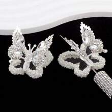 3pcs Sparkling Acrylic Butterfly Charms With Crystal Rhinestones & Flexible Wings - Perfect For DIY Jewelry, Phone Pendants & Crafts, For Return School