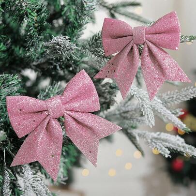 2pcs/Set Christmas Tree Bow Decor Hanging Ornaments, Party Decorations Atmosphere Props