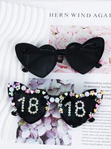 Perle Herz-förmige Geburtstagsgläser für Damen - 18., 21., 30., 40., 50. Geburtstag, Hochzeitsgeschenk Accessoire, Party Dekoration, Foto Accessoire, Mode Brille
