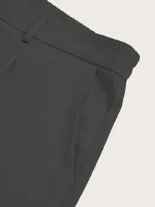 Große Größen Hoch Taille Gerade Bein Lässig Hose mit Reißverschlusstaschen und einfarbigem Design, figurformend - Schwarz - Übersicht 4