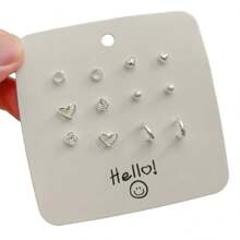 6pairs/Set Silver Plated Simple Heart And C Shape Stud Earrings For Women Gifts For Mom Or Girlfriend